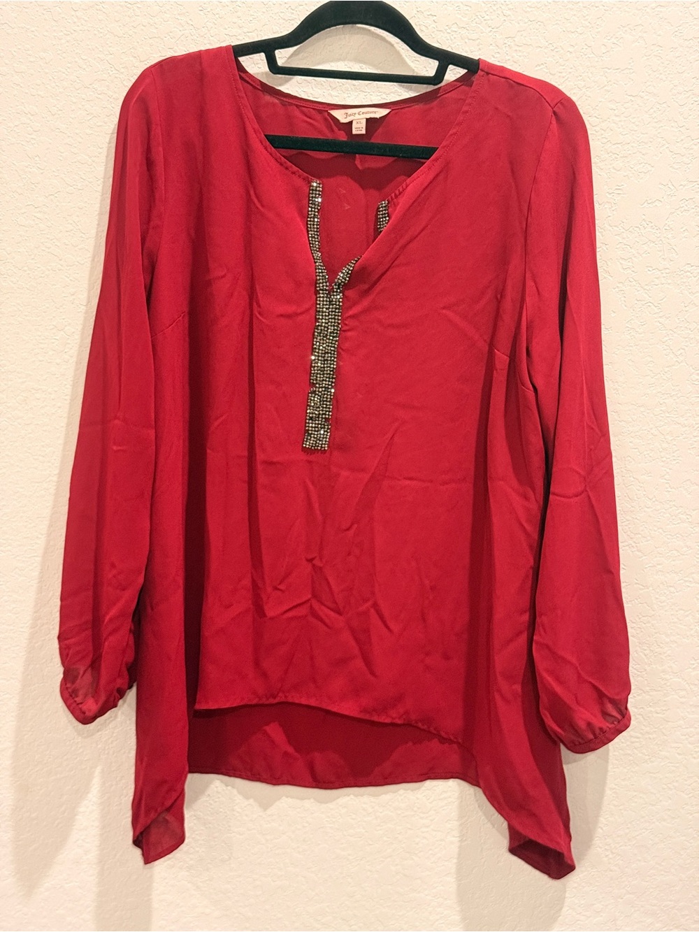 Juicy Couture‎ Red Beaded V-Neck Blouse